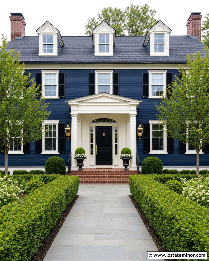 Navy Blue House With Gold Entry Lights - 30 Navy Blue House Design With Light Fixtures Ideas