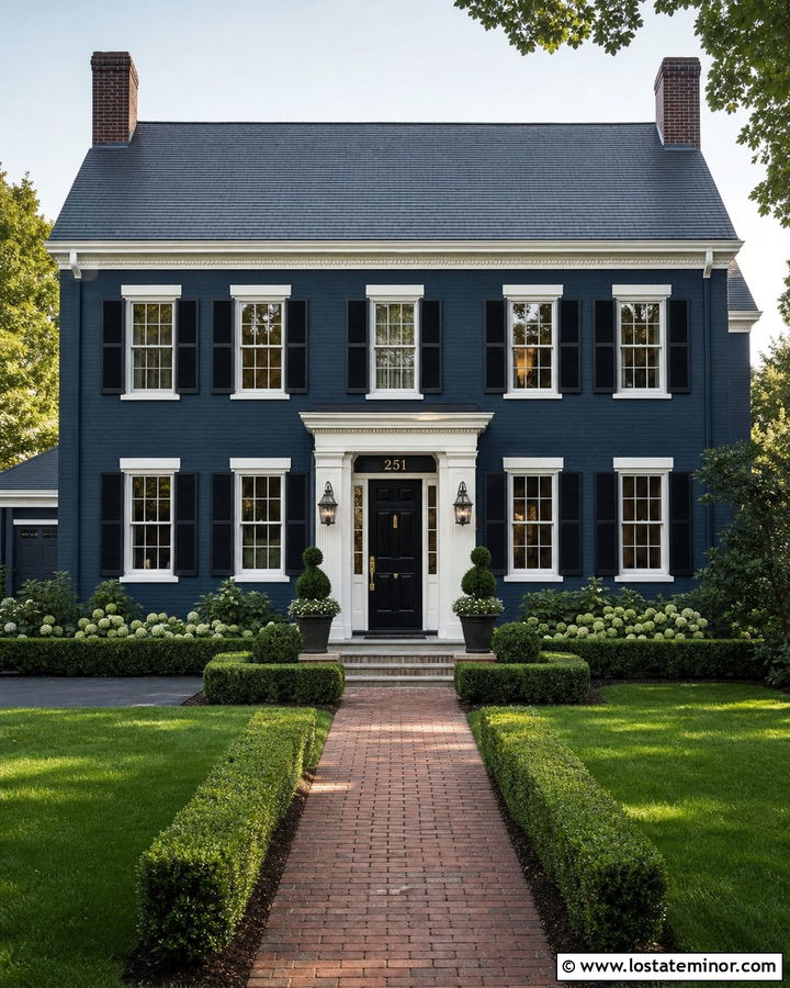 Navy Blue House With Gold House Numbers - 30 Navy Blue House Design With House Numbers Ideas