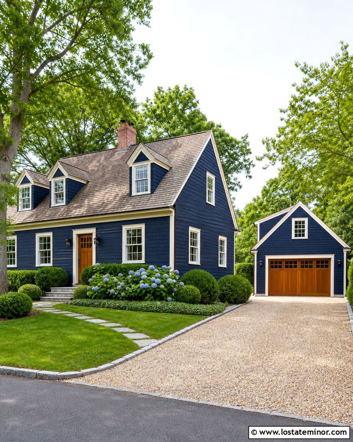 Navy Blue House With Gravel Driveway - 30 Navy Blue House Design With Driveway Ideas