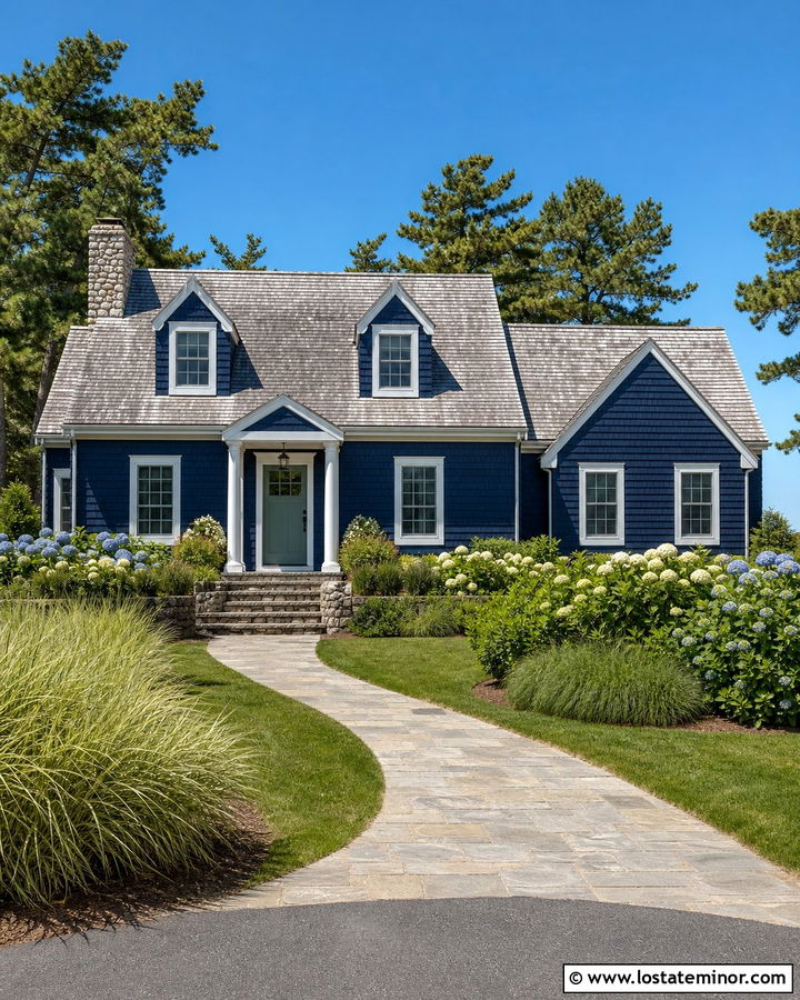 Navy Blue House With Gray Cedar Roof - 30 Navy Blue House Design With Roof Ideas
