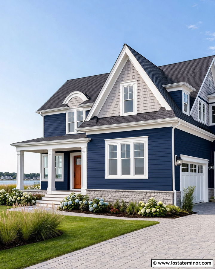 Navy Blue House With Gray Cedar Shakes - 30 Navy Blue House Design With Cedar Shake Ideas