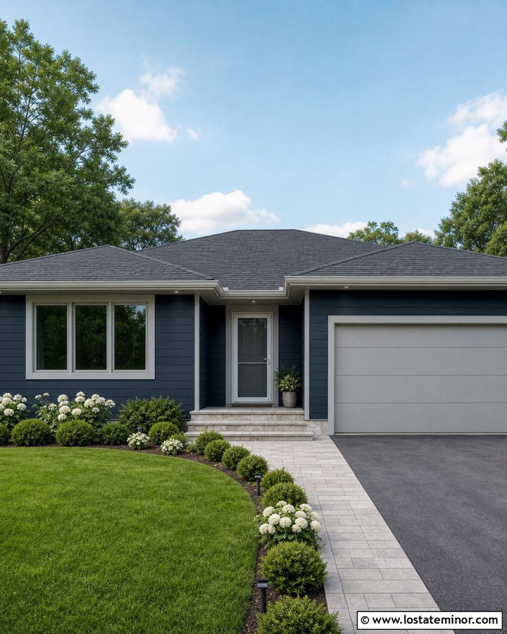 Navy Blue House With Gray Door And Silver Storm Door - 30 Navy Blue House Design With Storm Door Ideas