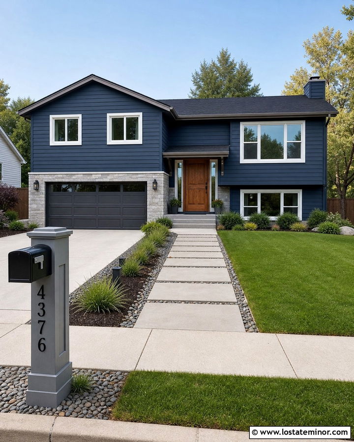 Navy Blue House With Gray Mailbox - 30 Navy Blue House Design With Mailbox Ideas