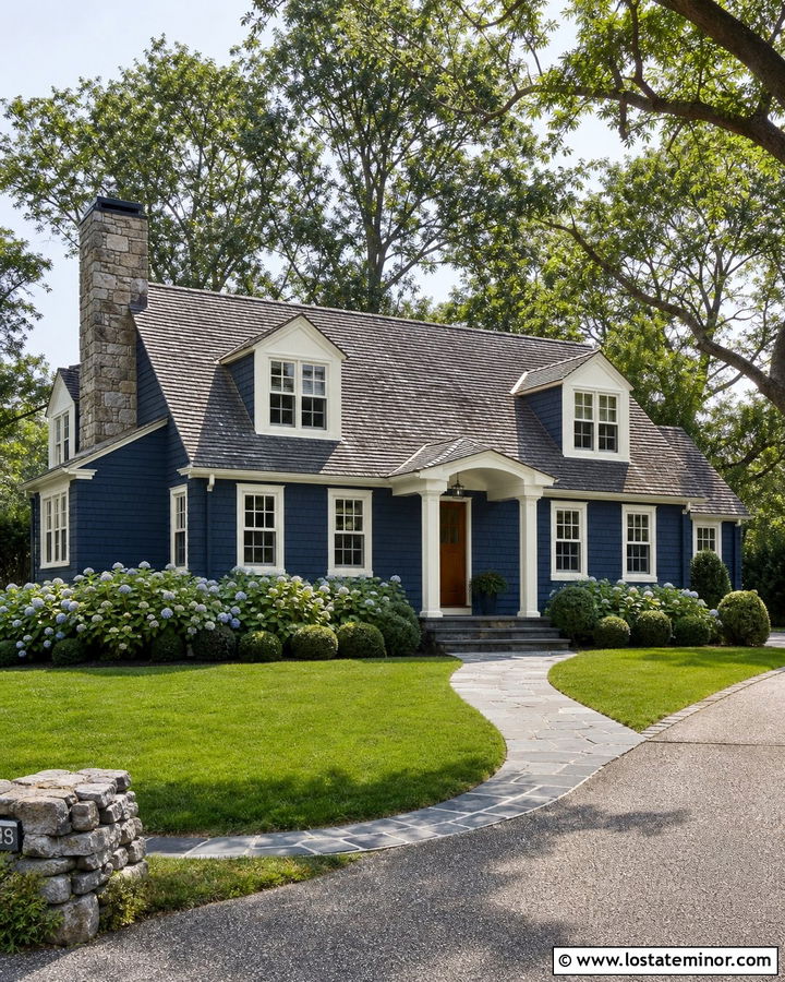 Navy Blue House With Gray Roof And Cream Trim - 30 Navy Blue House Design With Trim Ideas