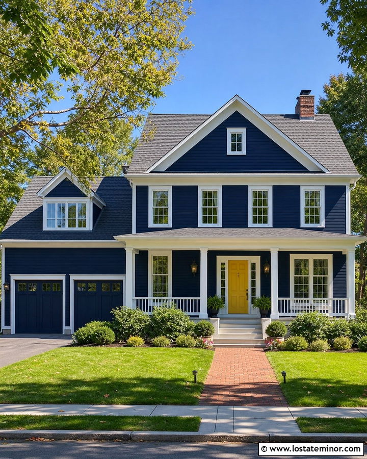 Navy Blue House With Gray Roof And White Trim - 30 Navy Blue House Design With Roof Ideas