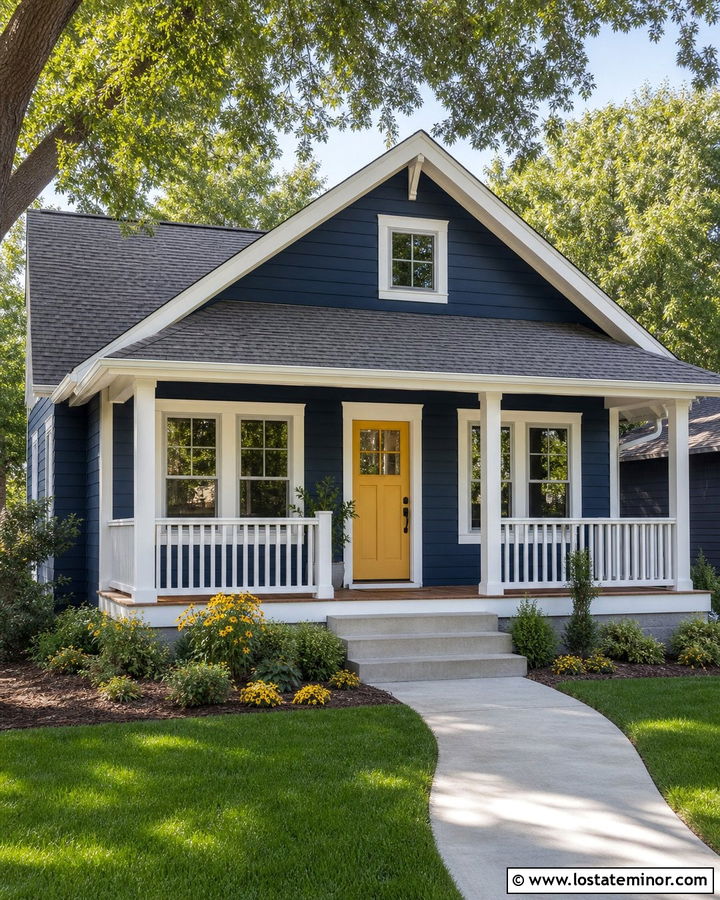 Navy Blue House With Gray Roof And Yellow Door - 30 Navy Blue House Design With Roof Ideas