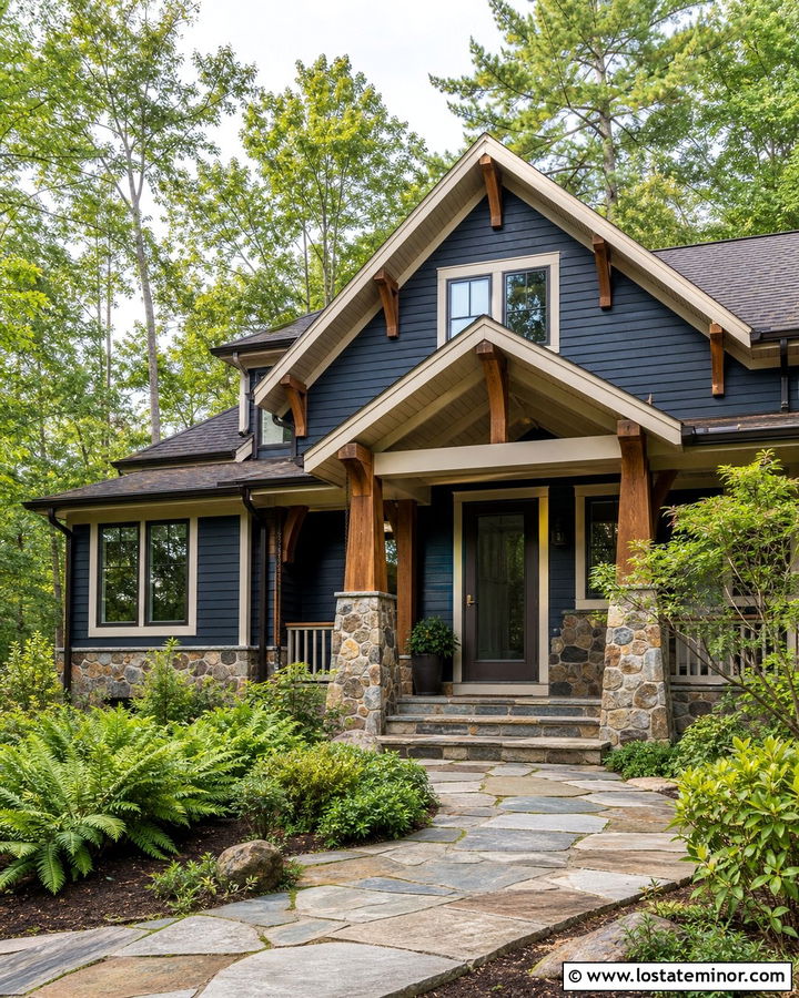 Navy Blue House With Green Door And Bronze Storm Door - 30 Navy Blue House Design With Storm Door Ideas