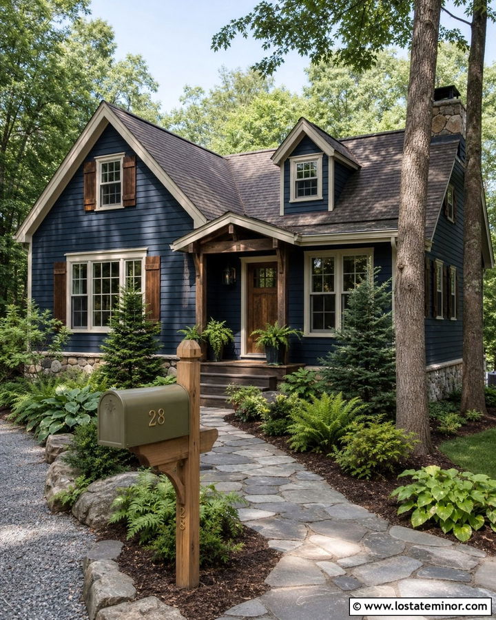 Navy Blue House With Green Mailbox - 30 Navy Blue House Design With Mailbox Ideas