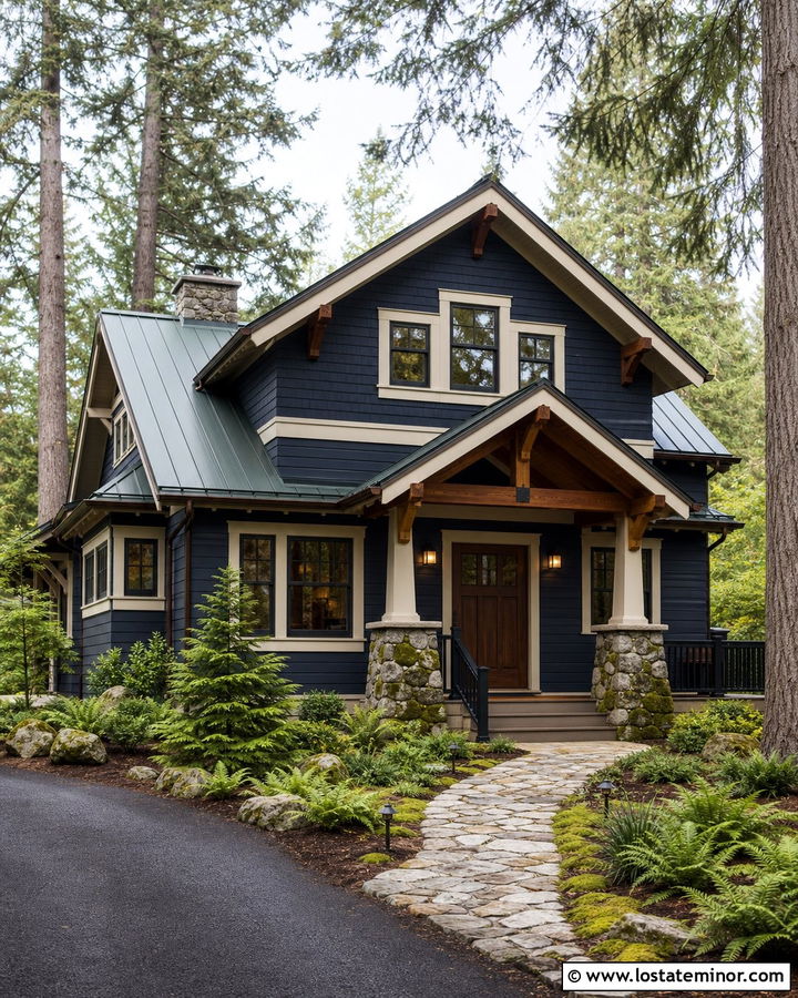 Navy Blue House With Green Metal Roof - 30 Navy Blue House Design With Roof Ideas