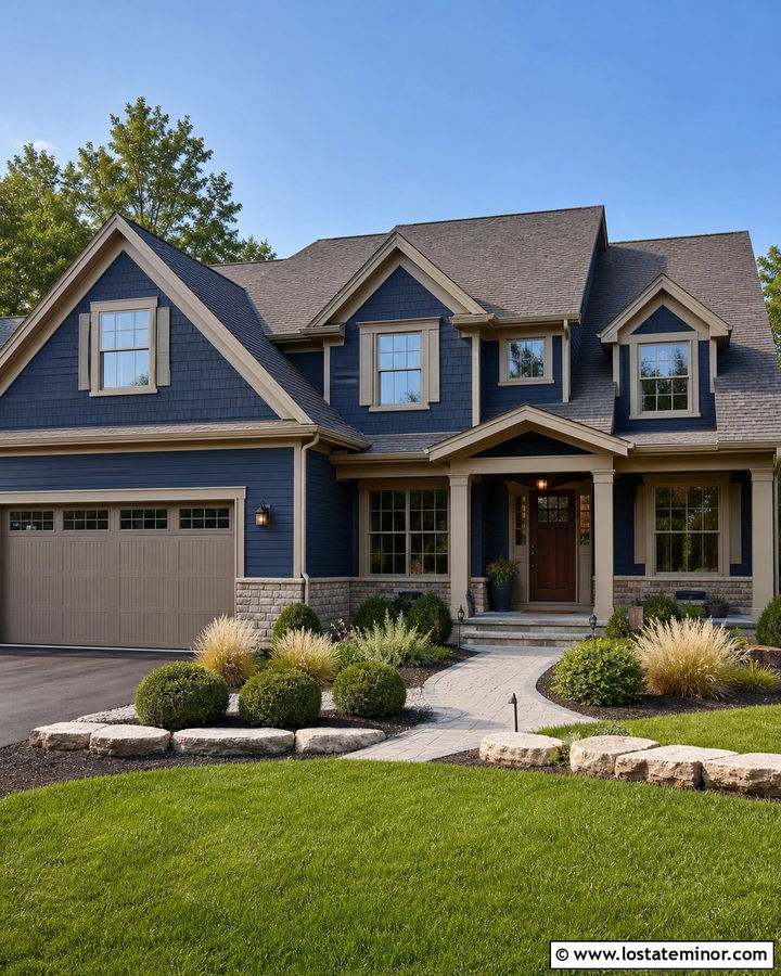 Navy Blue House With Greige Trim - 30 Navy Blue House Design With Trim Ideas