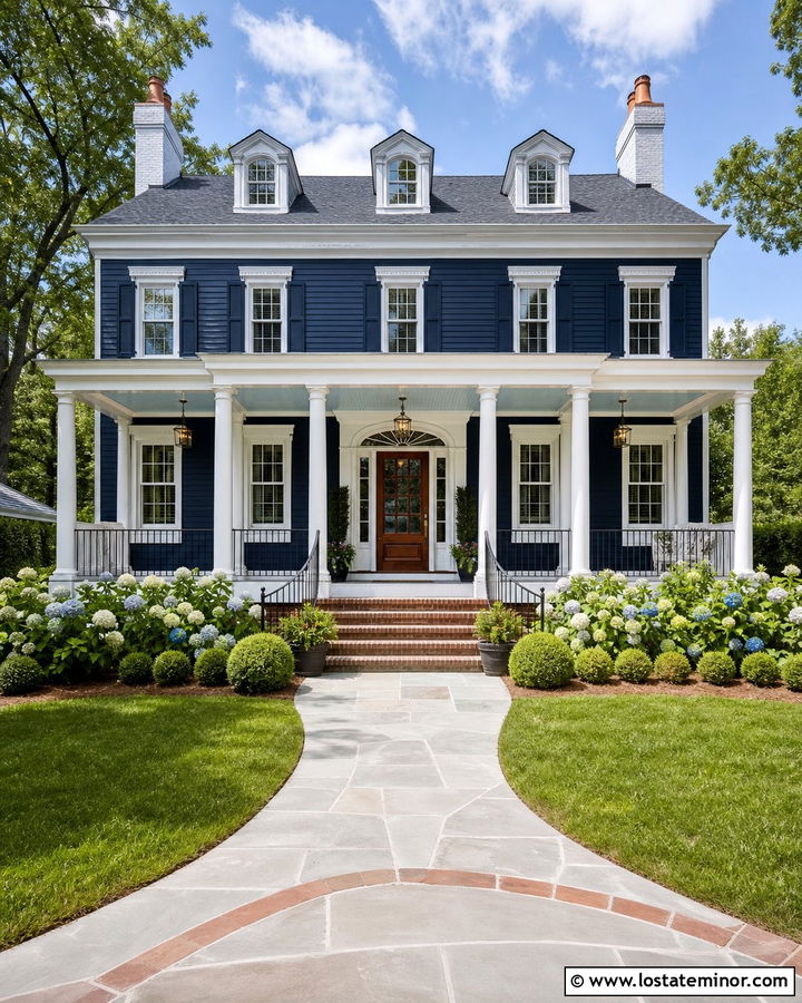 Navy Blue House With Haint Blue Porch Ceiling - 30 Navy Blue House Design With Porch Ceiling Ideas