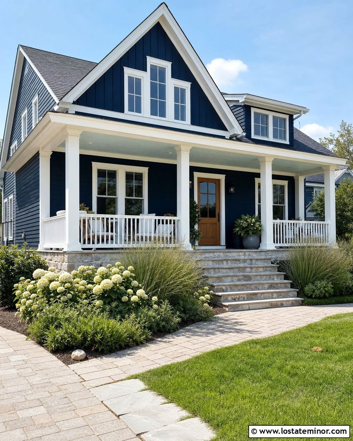 Navy Blue House With Light Aqua Porch Ceiling - 30 Navy Blue House Design With Porch Ceiling Ideas