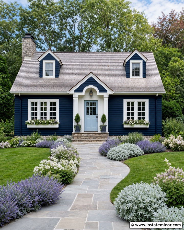 Navy Blue House With Light Blue Front Door - 30 Navy Blue House Design With Entry Door Ideas