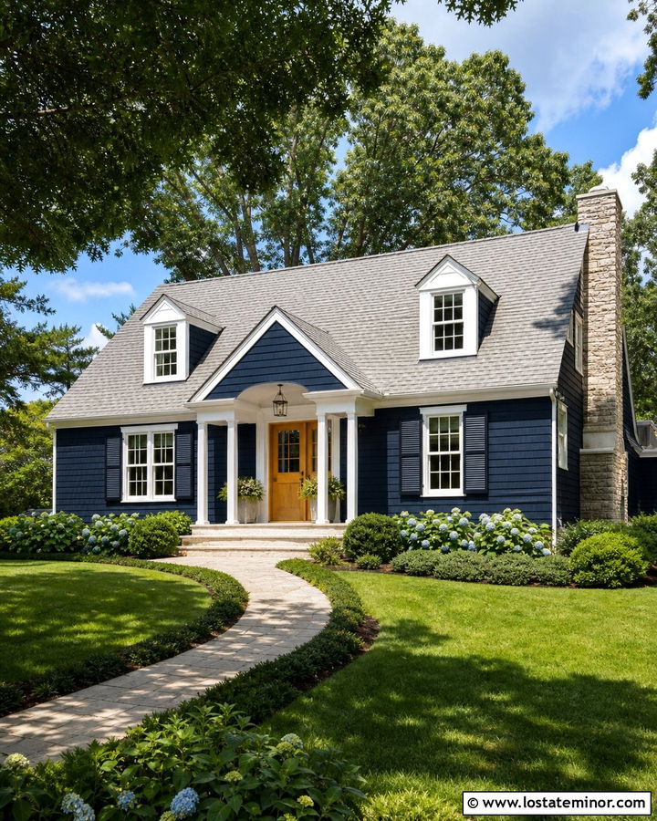 Navy Blue House With Light Gray Shingle Roof - 30 Navy Blue House Design With Roof Ideas