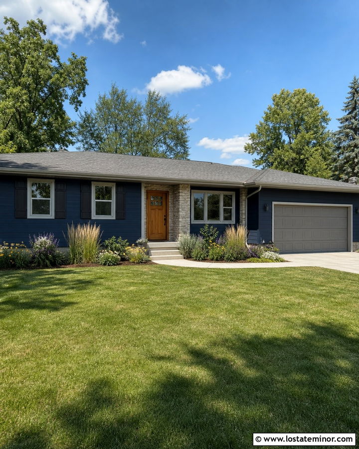 Navy Blue House With Light Gray Window Frames - 30 Navy Blue House Design With Window Frames Ideas