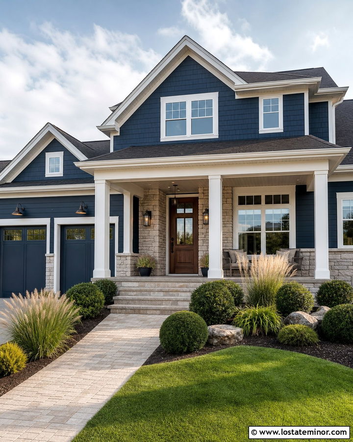 Navy Blue House With Light Greige Porch Ceiling - 30 Navy Blue House Design With Porch Ceiling Ideas