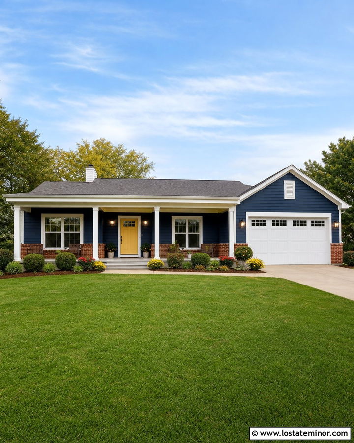Navy Blue House With Light Yellow Porch Ceiling - 30 Navy Blue House Design With Porch Ceiling Ideas