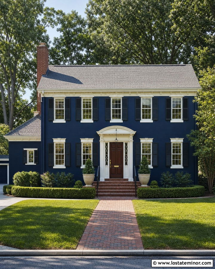 Navy Blue House With Mahogany Front Door - 30 Navy Blue House Design With Entry Door Ideas