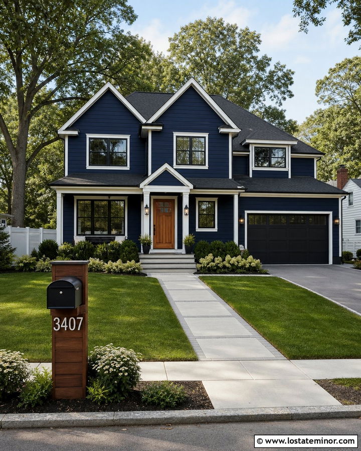 Navy Blue House With Mailbox And House Numbers - 30 Navy Blue House Design With Mailbox Ideas