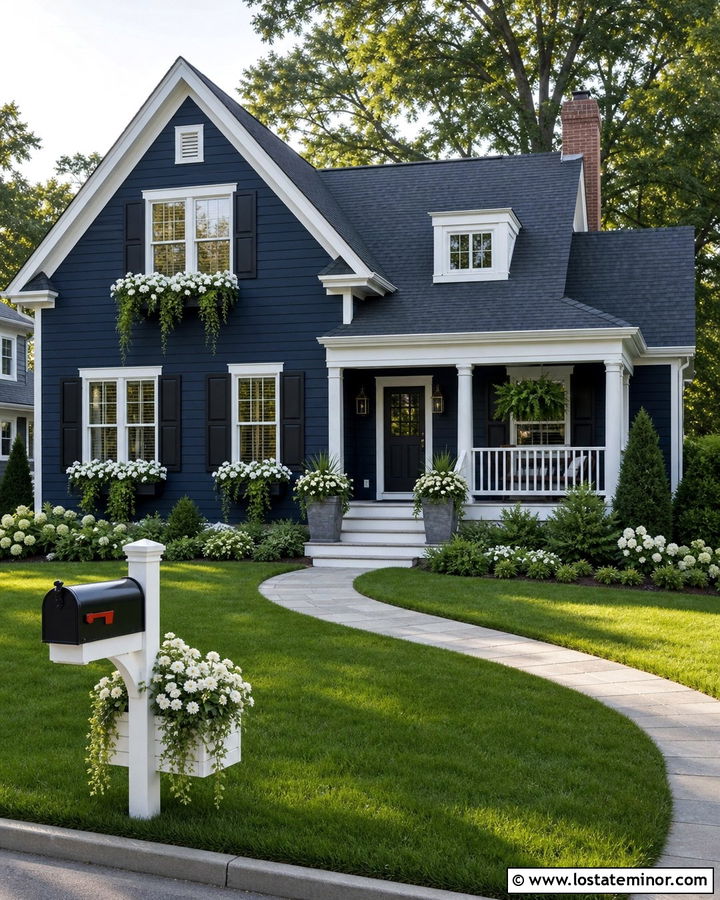 Navy Blue House With Mailbox Planter - 30 Navy Blue House Design With Mailbox Ideas