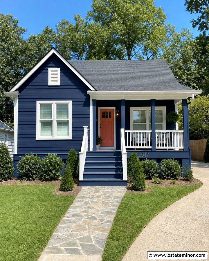 Navy Blue House With Matching Blue Deck - 30 Navy Blue House Design With Deck Ideas