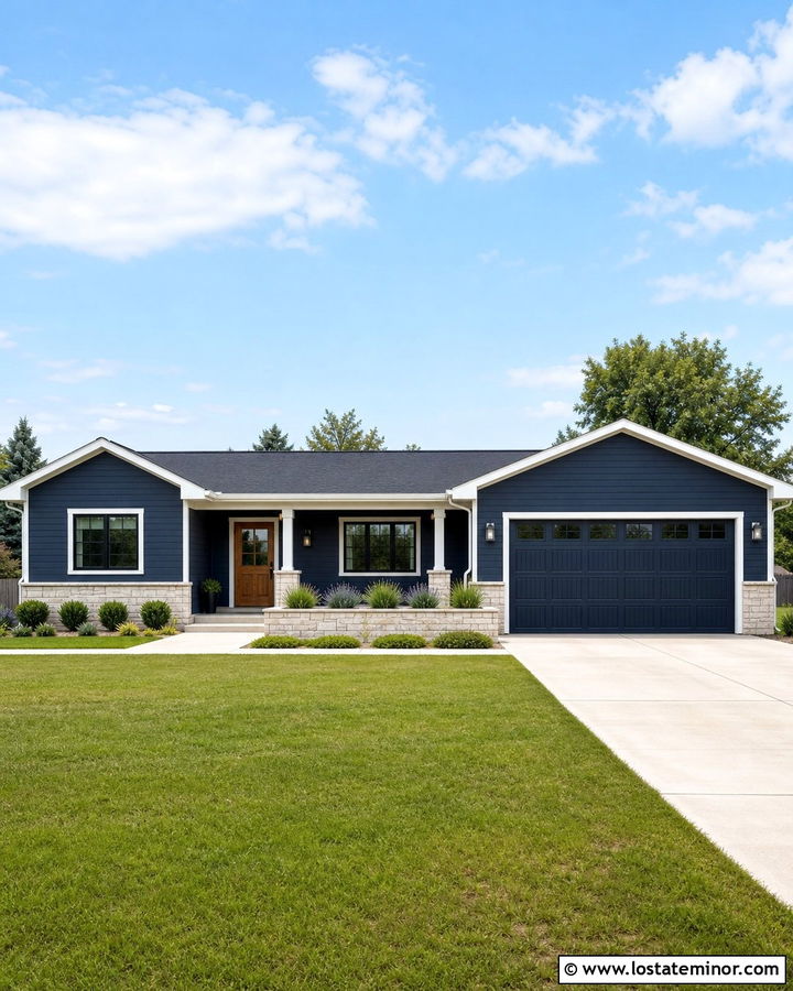 Navy Blue House With Matching Garage Door - 30 Navy Blue House Design With Trim Ideas