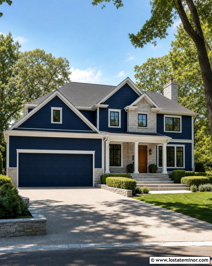 Navy Blue House With Matching Garage Door - 30 Navy Blue House Design With Garage Door Ideas