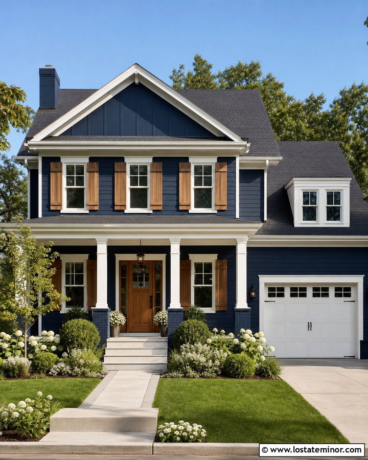 Navy Blue House With Matching Navy Brick Wainscoting - 30 Navy Blue House Design With Wainscoting Ideas