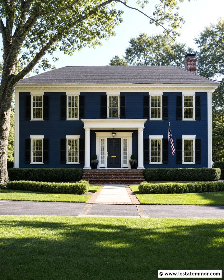 Navy Blue House With Matching Navy Front Door - 30 Navy Blue House Design With Entry Door Ideas