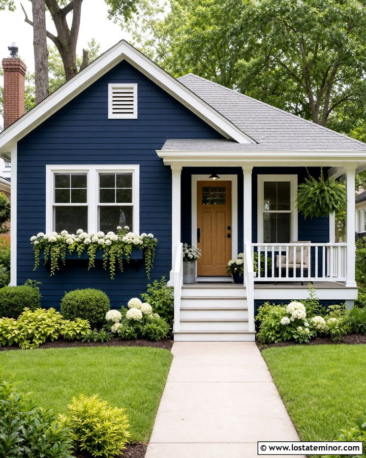 Navy Blue House With Matching Navy Window Boxes - 30 Navy Blue House Design With Window Boxes Ideas