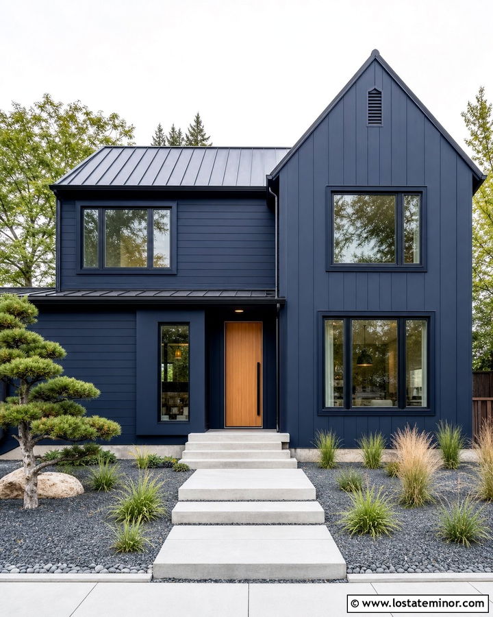 Navy Blue House With Matching Navy Window Frames - 30 Navy Blue House Design With Window Frames Ideas