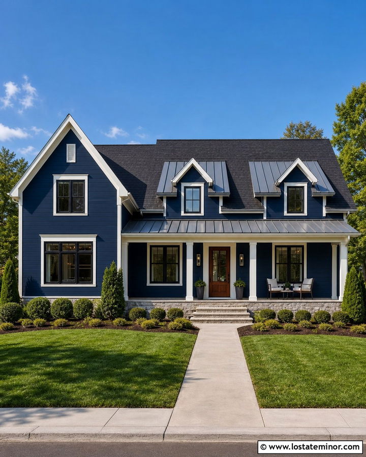 Navy Blue House With Metal Roof Dormers - 30 Navy Blue House Design With Dormers Ideas