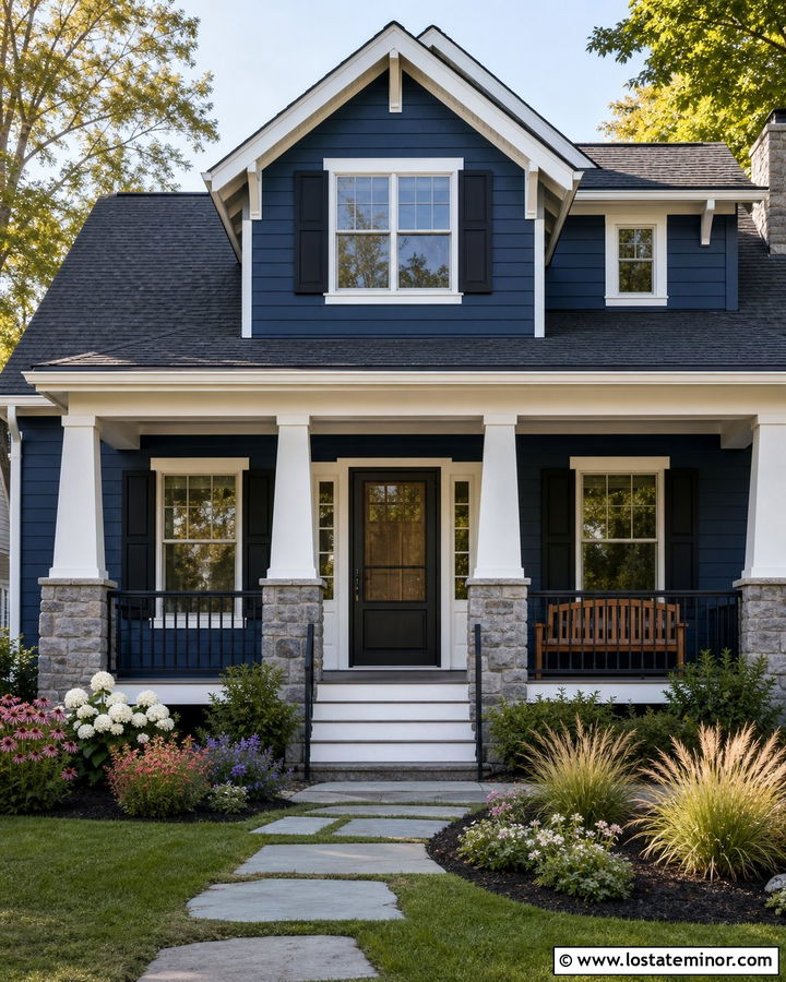 Navy Blue House With Mid View Storm Door - 30 Navy Blue House Design With Storm Door Ideas
