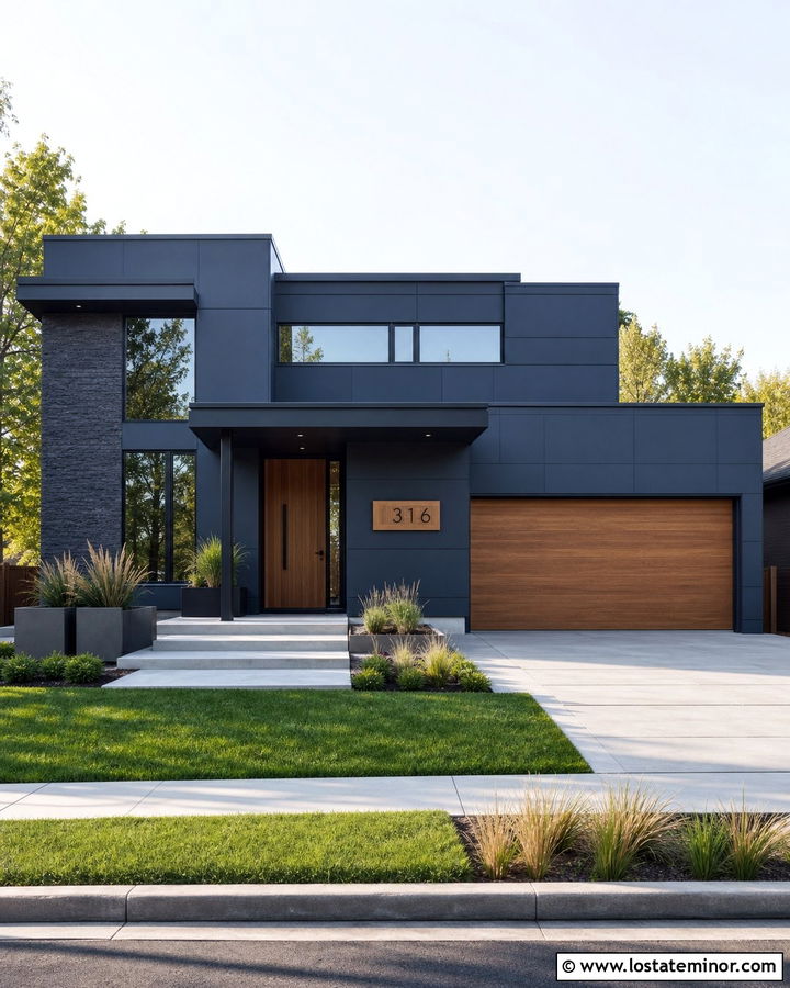 Navy Blue House With Minimalist Number Bar - 30 Navy Blue House Design With House Numbers Ideas