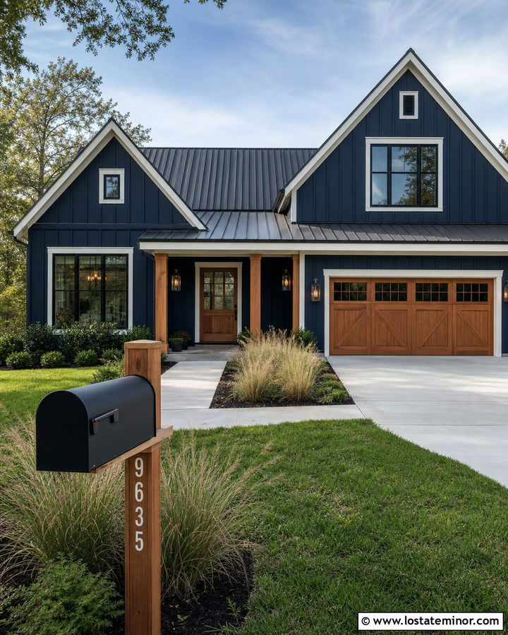 Navy Blue House With Modern Farmhouse Mailbox - 30 Navy Blue House Design With Mailbox Ideas