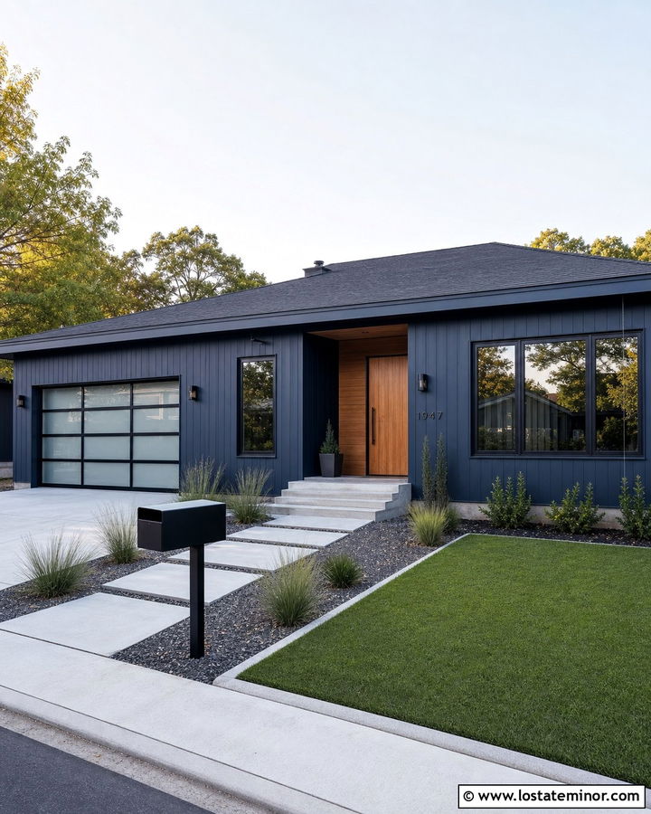 Navy Blue House With Modern Metal Mailbox - 30 Navy Blue House Design With Mailbox Ideas