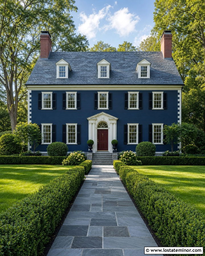 Navy Blue House With Natural Slate Roof - 30 Navy Blue House Design With Roof Ideas