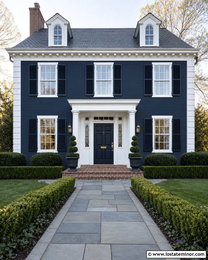Navy Blue House With Navy Front Door - 30 Navy Blue House Design With Front Door Ideas