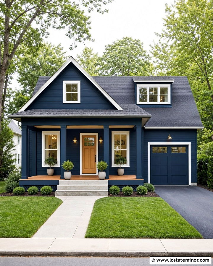Navy Blue House With Navy Porch Columns - 30 Navy Blue House Design With Porch Columns Ideas