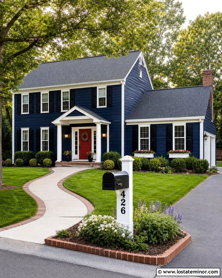 Navy Blue House With Numbered Mailbox Post - 30 Navy Blue House Design With House Numbers Ideas