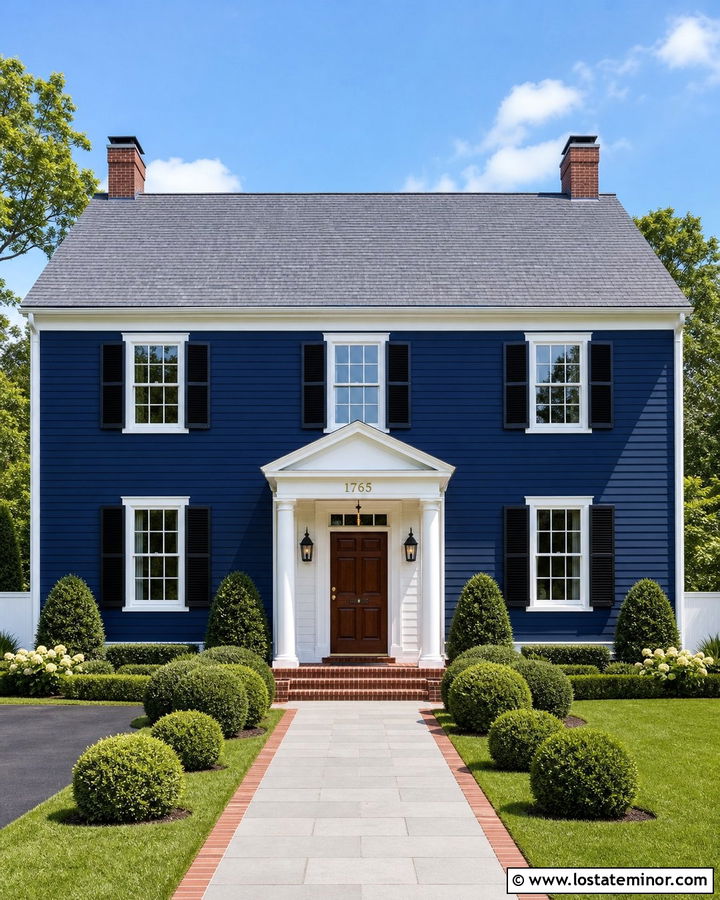 Navy Blue House With Numbers Above The Front Door - 30 Navy Blue House Design With House Numbers Ideas