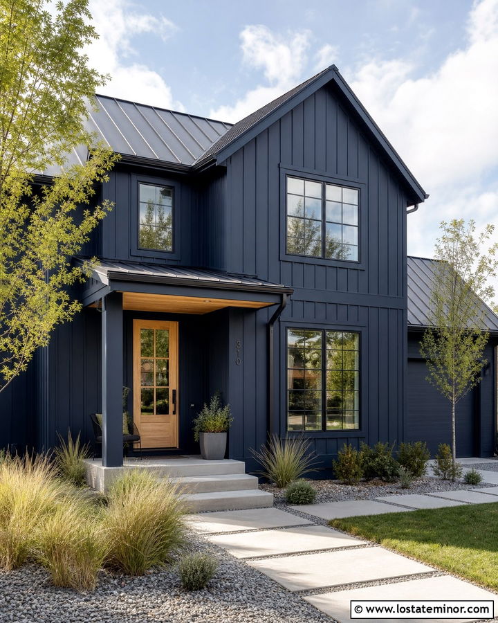 Navy Blue House With Oak Front Door - 30 Navy Blue House Design With Entry Door Ideas