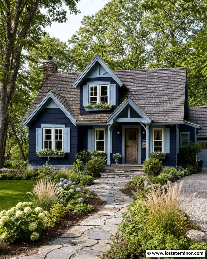 Navy Blue House With Pale Blue Trim - 30 Navy Blue House Design With Trim Ideas