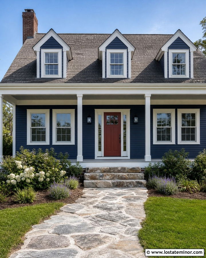 Navy Blue House With Pale Gray Porch Ceiling - 30 Navy Blue House Design With Porch Ceiling Ideas