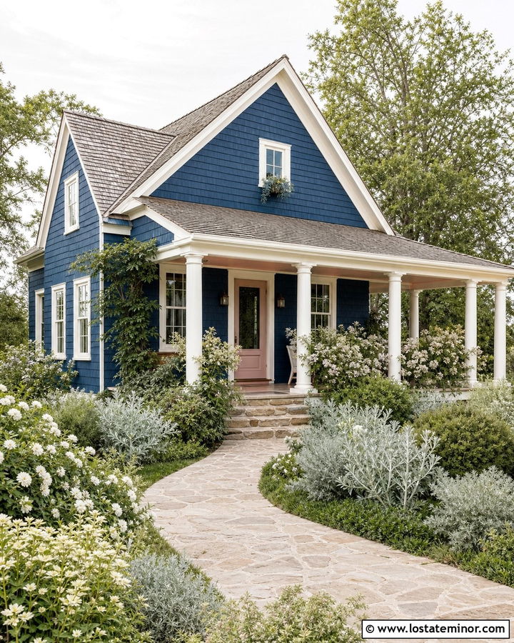 Navy Blue House With Pale Pink Porch Ceiling - 30 Navy Blue House Design With Porch Ceiling Ideas