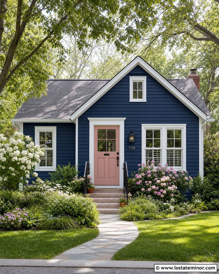 Navy Blue House With Pink Front Door - 30 Navy Blue House Design With Entry Door Ideas