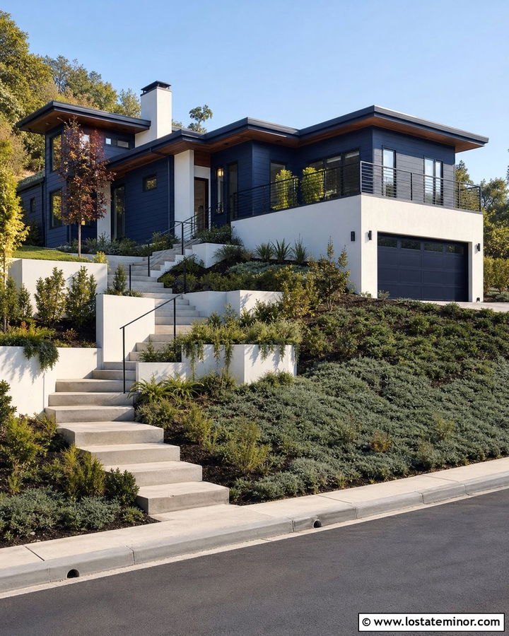 Navy Blue House With Raised Walkway - 30 Navy Blue House Design With Walkway Ideas