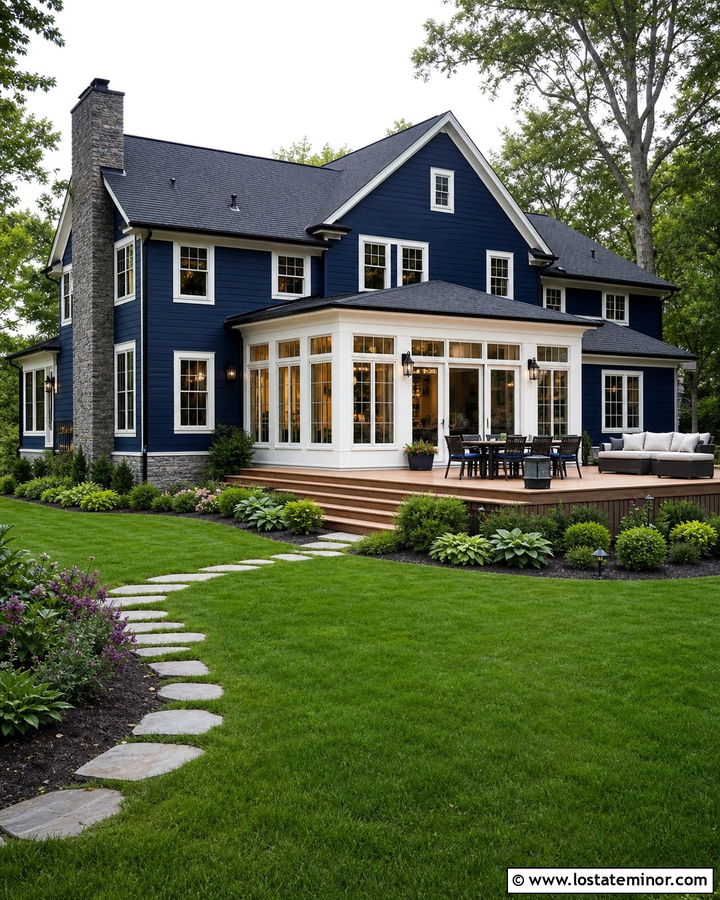 Navy Blue House With Rear Sunroom - 30 Navy Blue House Design With Sunroom Ideas