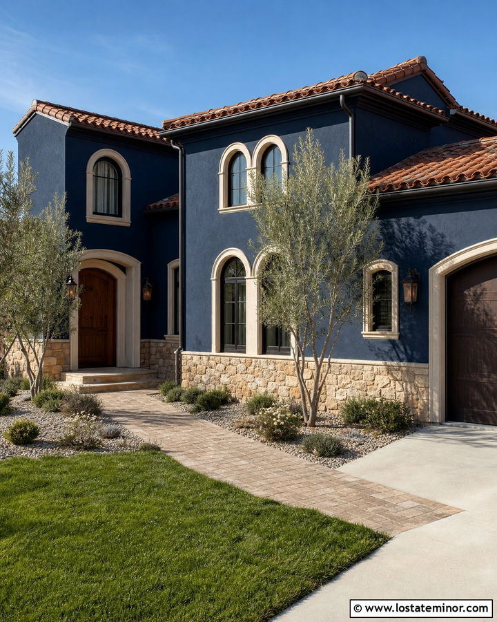 Navy Blue House With Red Clay Tile Roof - 30 Navy Blue House Design With Roof Ideas