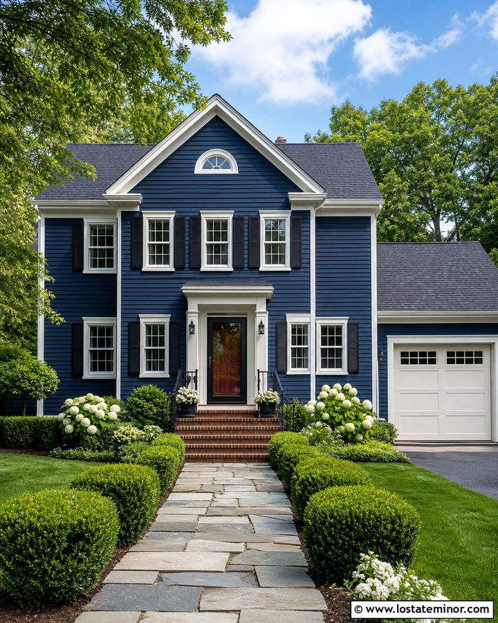 Navy Blue House With Red Door And Black Storm Door - 30 Navy Blue House Design With Storm Door Ideas
